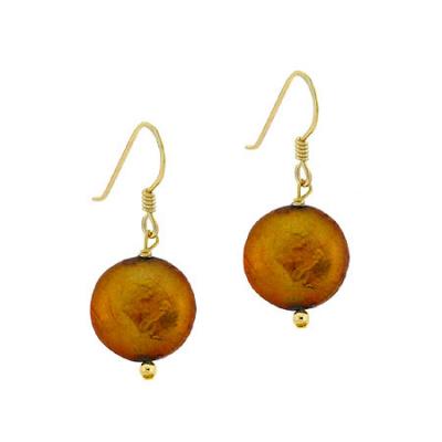 18K Gold over Sterling Silver Freshwater Cultured Brown Coin Pearl Dangle Earrings