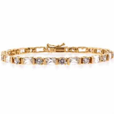 18K Gold over Sterling Silver CZ Rectangle and Circle Tennis Bracelet