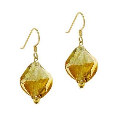 18K Gold over Sterling Silver Brown & Champagne Twisted Foil Glass Earrings