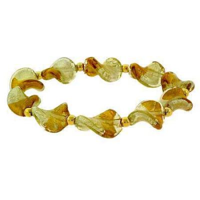 18K Gold over Sterling Silver Champagne Two-Tone Twist Foil Glass Stretch Bracelet