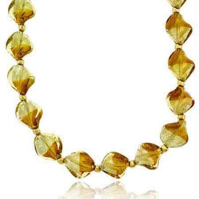 18K Gold over Sterling Silver Two Tone Twisted Glass Foil Bead Necklace