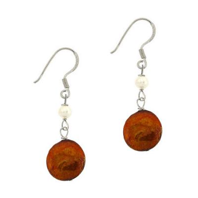 Sterling Silver Freshwater Cultured Amber & White Coin Pearl Dangle Earrings