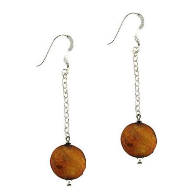 Sterling Silver Amber Freshwater Cultured Coin Pearl Earrings
