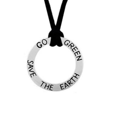 Sterling Silver Inspirational 'Go Green Save The Earth' Pendant