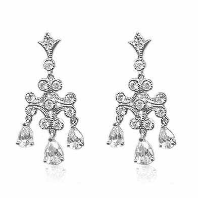 Sterling Silver CZ Chandelier Teardrop Earrings