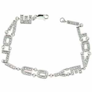 Sterling Silver CZ  I Love You Link Bracelet
