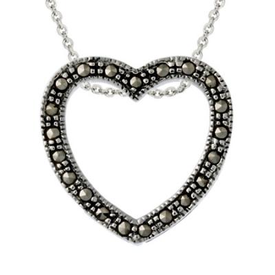 Sterling Silver Marcasite Open Heart Pendant