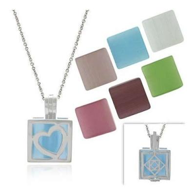 Sterling Silver Cats Eye 7 Stone Interchangeable Square Pendant Set