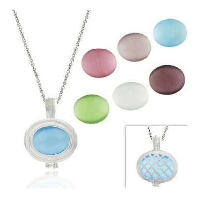 Sterling Silver .925 Glass Cats Eye 7 stone interchangeable reversible Oval Pendant Set