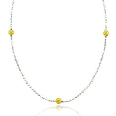 Sterling Silver Two Tone Bead Chain Necklace, 23 inch