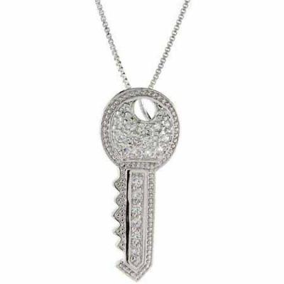 Sterling Silver CZ Key Pendant
