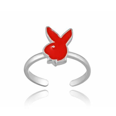 Sterling Silver Red Enamel Bunny Toe Ring
