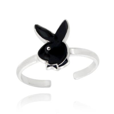 Sterling Silver Black Enamel Bunny Toe Ring