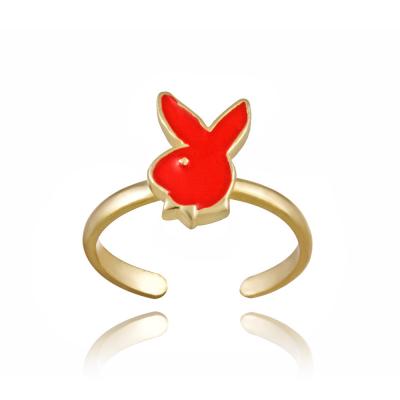 18k Gold over Sterling Silver Red Enamel Bunny Toe Ring