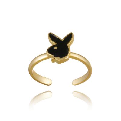 18k Gold over Sterling Silver Black Enamel Bunny Toe Ring