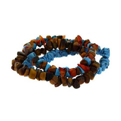 3 Genuine Carnelian, Tiger Eye & Reconstituted Turquoise Multi Chip  Bracelet Set