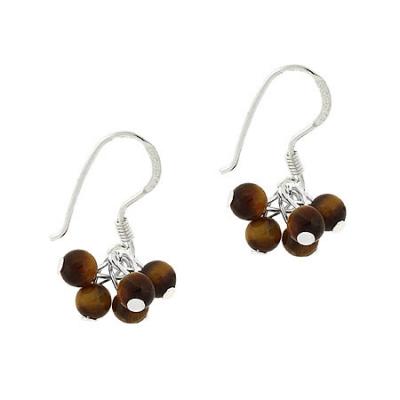 Sterling Silver Tiger Eye Bead Cluster Childrens Earrings