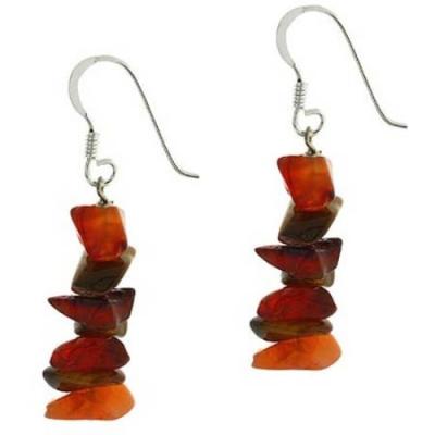 Sterling Silver Carnelian & Tiger Eye Chips Dangle Earrings