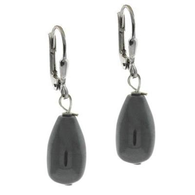Sterling Silver Hematite Teardrop Lever-Back Earrings