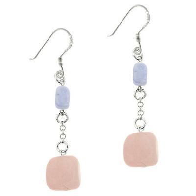 Sterling Silver Rose Quartz & Lace Agate Nugget Dangle Earrings