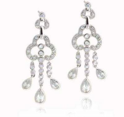 Sterling Silver Designer Simulated Diamond CZ Designer Chandelier Earrings
