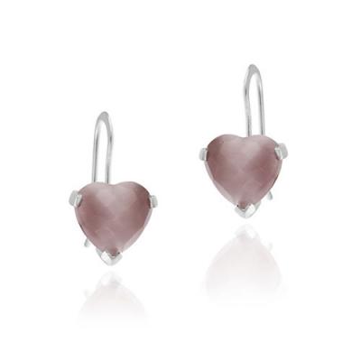 .925 Silver LAVENDER Heart DANGLE EARRINGS