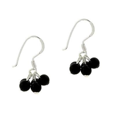 Sterling Silver Onyx Stone Bead Cluster Small Kid Earrings