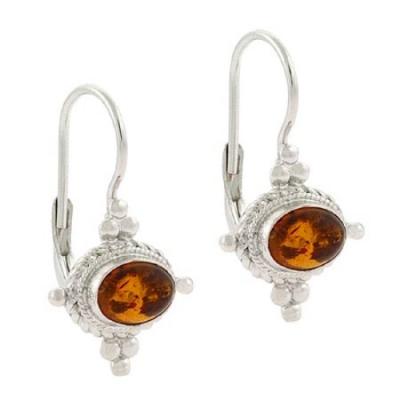 Sterling Silver Amber Stone & Bali Bead LeverBack Earrings