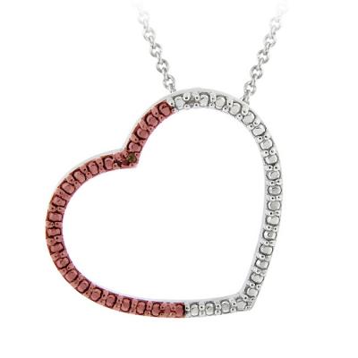 Sterling Silver Two-Tone Rose Gold Champagne Diamond Accent Open Heart Necklace