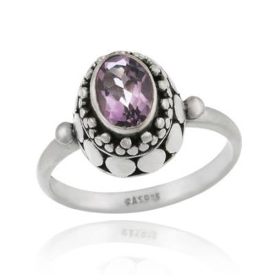 Sterling Silver Amethyst Oval Bali Design Vintage Ring Size 7