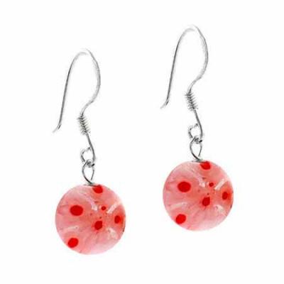 Sterling Silver Murano Glass Red Millefiori Round Dangle Earrings