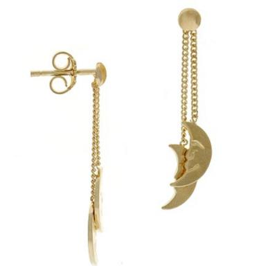 18K Gold over Sterling Silver Smiling Crescent Half Moons on Chains Dangle Earrings