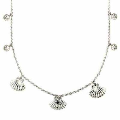 Sterling Silver Sea Shell Puffed Rolo Link Necklace