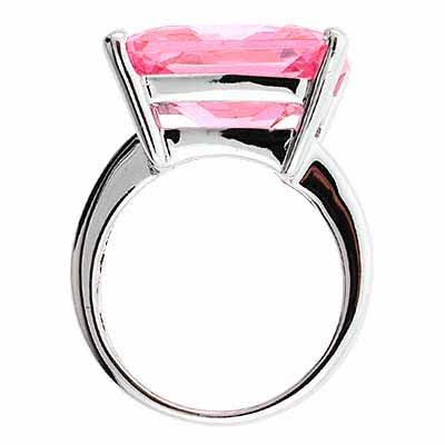 Sterling Silver Pink CZ Chunky Square Ring Size 8