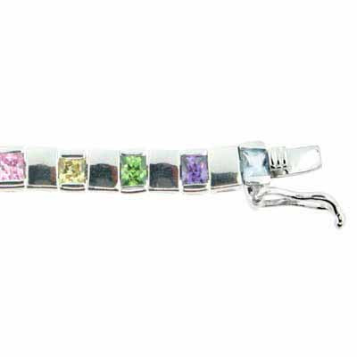 Sterling Silver Multi-Colored CZ Checkerboard Tennis Bracelet