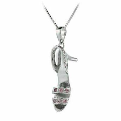 Sterling Silver Pink cz stiletto Sandal Pendant