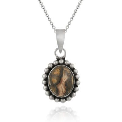 Sterling Silver Leopard Skin Jasper Oval Vintage Pendant