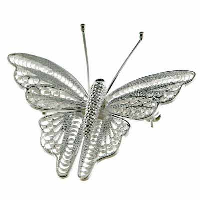 Beautiful Brushed Sterling Silver Mesh Filigree  Butterfly Pin