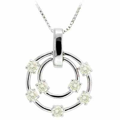 Sterling Silver Floating Yellow Cubic Zirconia Double Circle Pendant
