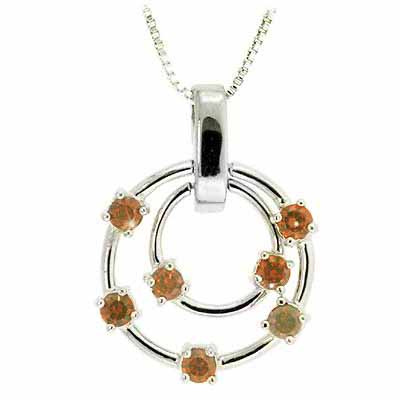 Sterling Silver Orange CZ Floating Double Circle Pendant