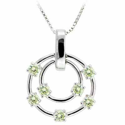 Sterling Silver Floating Light Green CZ Double Circle Pendant