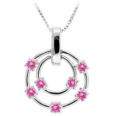 Sterling Silver Floating Created Pink Sapphire Double Circle Pendant