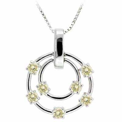 Sterling Silver Floating Champagne CZ Double Circle Pendant