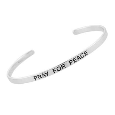Sterling Silver Pray For Peace Inspirational Bangle