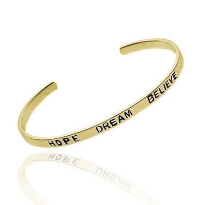 18k Gold over Silver Hope, Dream, Believe Inspirational Bangle