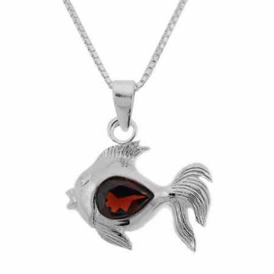 Sterling Silver Garnet Fish Pendant