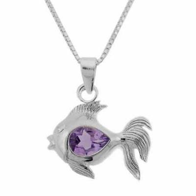 Sterling Silver Amethyst Fish Pendant