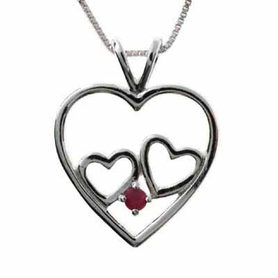 Sterling Silver Ruby Double Heart Pendant