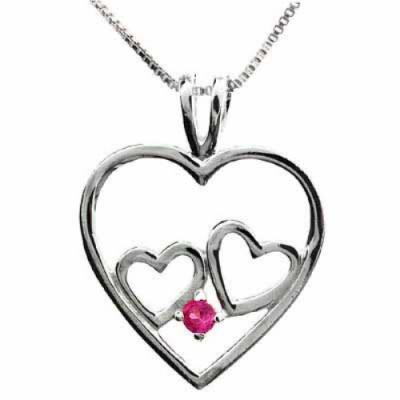 Sterling Silver Double Heart Created Pink Sapphire Heart Pendant
