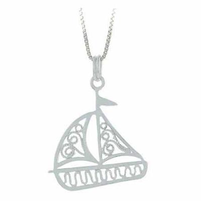Sterling Silver Sail Boat Filigree Pendant